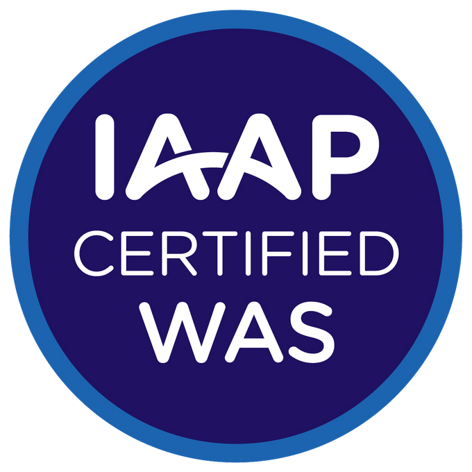 IAAP Web Accessibility Specialist (WAS) badge image. Certification. Intermediate level. Issued by International Association of Accessibility Professionals (IAAP)