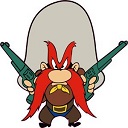 a cartoon character with guns and a beard